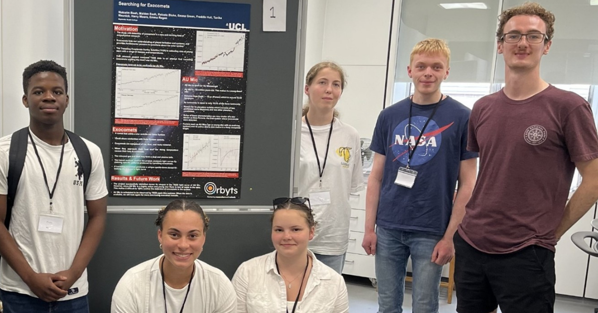 Some of our students stood at UCL behind a poster with their research